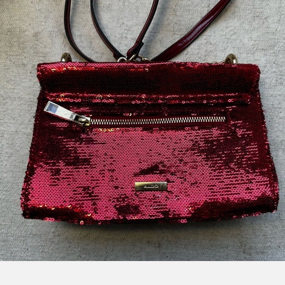 ALDO Womens Red Mini Sequin Crossbody Bag Sz M Pre-owned Sparkly buckle purse - Picture 5 of 7